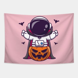 Cute Astronaut Dracula With Pumpkin Halloween Cartoon Tapestry