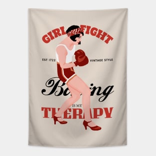 Boxing Girl Fight Vintage Style Tapestry