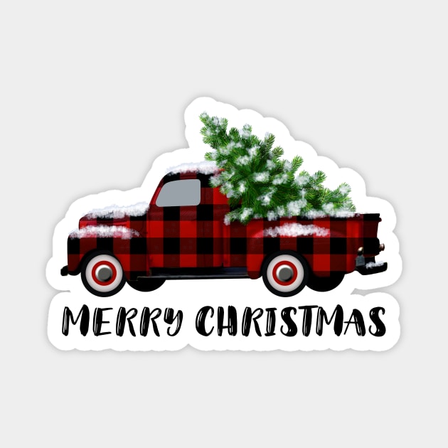 Buffalo Plaid Vintage Truck with Christmas Tree Magnet by CheriesArt