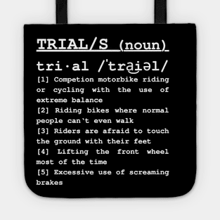 dictionary definition of trials bike moto cycle TRIAL sports Tote