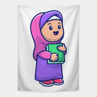 Cute girl moslem holding book Tapestry