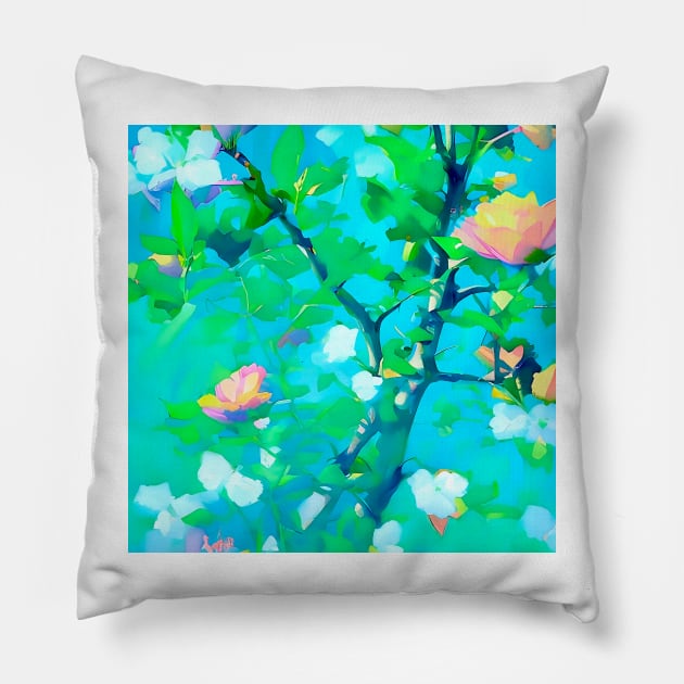 Impressionist Blossoms on Branches Pillow by DANAROPER