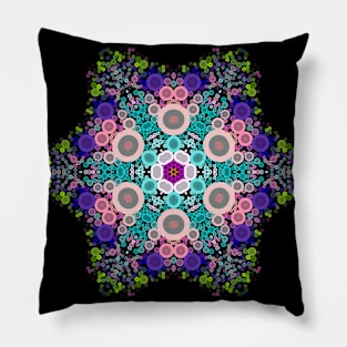 Dot Mandala Flower Blue Pink and Green Pillow