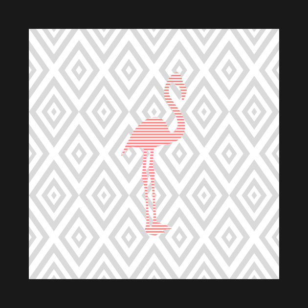 Abstract geometric pattern - gray and white - pink flamingo by kerens