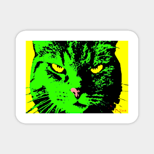 ANGRY CAT POP ART - green yellow black Magnet