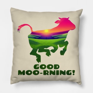 Good Moo-rning! Pop Art Sunrise Leaping Calf Pillow