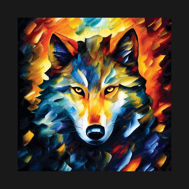 Wolf in Bright Colours. Bold Striking Painting by Geminiartstudio