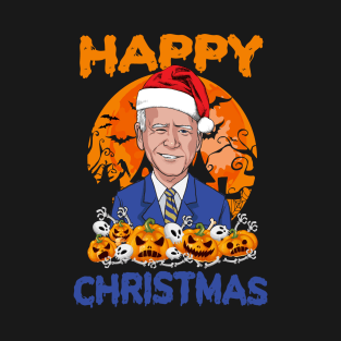 Funny Joe Biden Wearing Santa Hat Halloween Happy Christmas T-Shirt