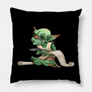 Goblin Scribe with Quill, Scroll, and Glasses Pillow