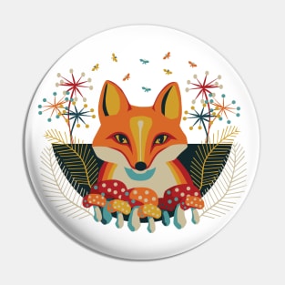 Fox with mushrooms and flies Pin