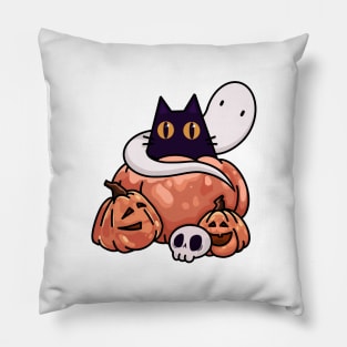 Black cat and halloween pumpkins Pillow