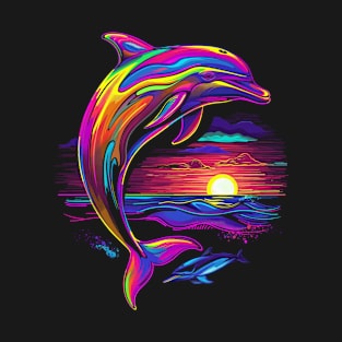 Dolphin Ocean Sea Creature Sunset Pop Art T-Shirt