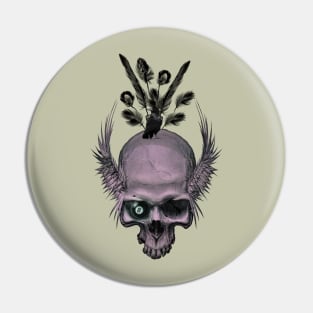 Awesome skull with wings and crow Pin