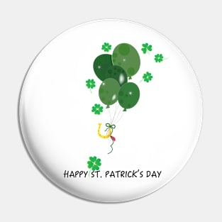 Green balloon, shamrock, horseshoe and ladybird Pin