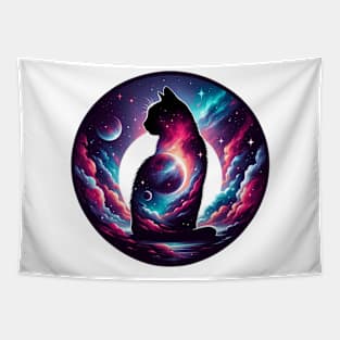 Fantasy Kitten Surrealism Silhouette Art Galaxy Cat Tapestry