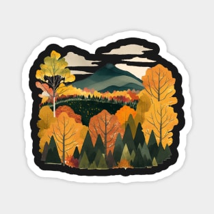 New England Autumn Leaves Landscape Illustration Magnet