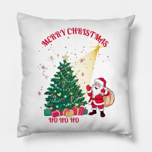 Christmas tree with santa HO HO HO Pillow