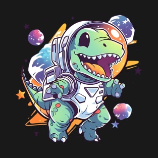 Cosmic Explorer: Little T-Rex Dinosaur Astronaut in Dynamic Manga Style | Tattoo-Inspired Design T-Shirt