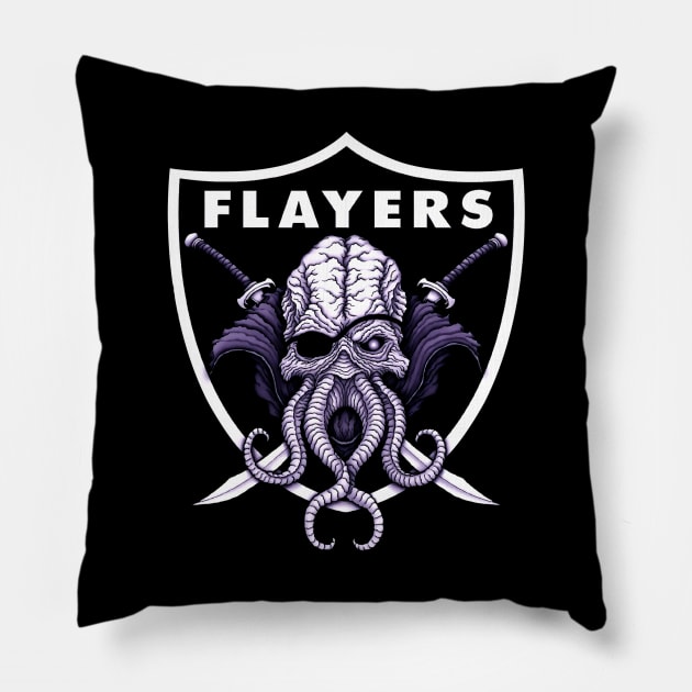 Flayers Team (Black Print) Pillow by Miskatonic Designs