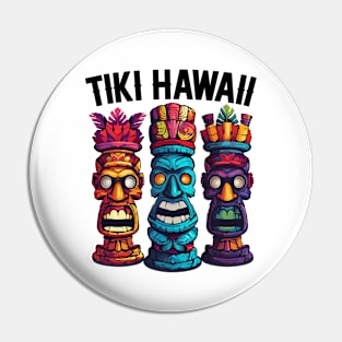 Three Tiki Statues - Tiki Hawaii (with Black Lettering) Pin