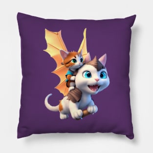 Baby Dragon Cat & Mother - The Dragon Cat Collection Pillow