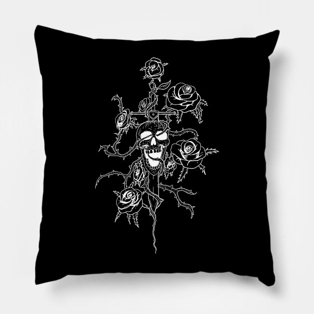 Skull and roses - lines Pillow by An_dre 2B