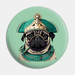 Pug with a Middle Ages Helmet Pin