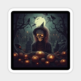 scary witch with pumpkins Magnet