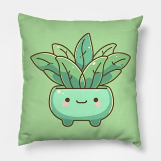 Cute Kawaii Green Plant in a Pot | Cute Smiley Kawaii House Plant | Design for Plant Lovers Pillow