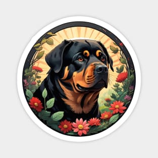 Rottweiler Flower Sunrise Magnet