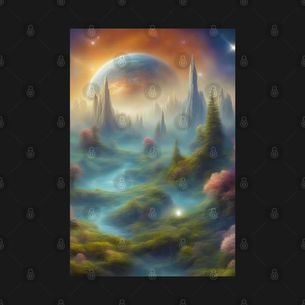 The Moon and Rock Spires Dominated Landscape by JDI Fantasy Images