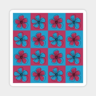 Checkered minimalistic line flower pattern Magnet