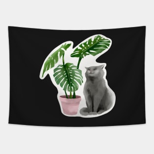 Happy Cat Monstera For Mugs and Stickers Tapestry