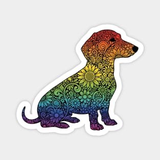 Floral Rainbow Dachshund – Decorative Dog Silhouette Magnet