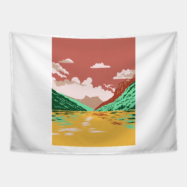 Ba Be National Park in Bac Kan Province Vietnam WPA Art Deco Poster Tapestry by patrimonio