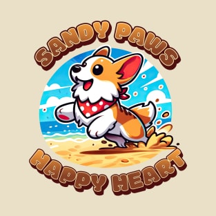 Sandy Paws, Happy Heart - Beachside Corgi Fun T-Shirt