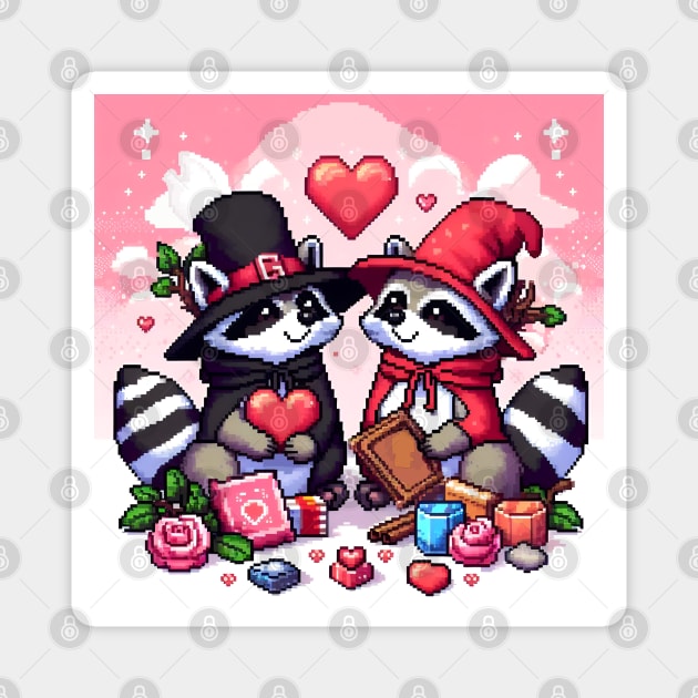 Raccoons in love pixel art Magnet by beangeerie