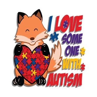 Fox Cub Holding Puzzle Heart - I Love Someone With Autism Cute Gift T-Shirt