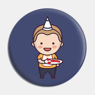 Cute Swedish Birthday Boy in Traditional Clothing Cartoon Pin