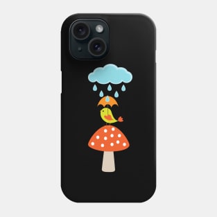 Rainy Day Bird on mushroom with Umbrella! Phone Case