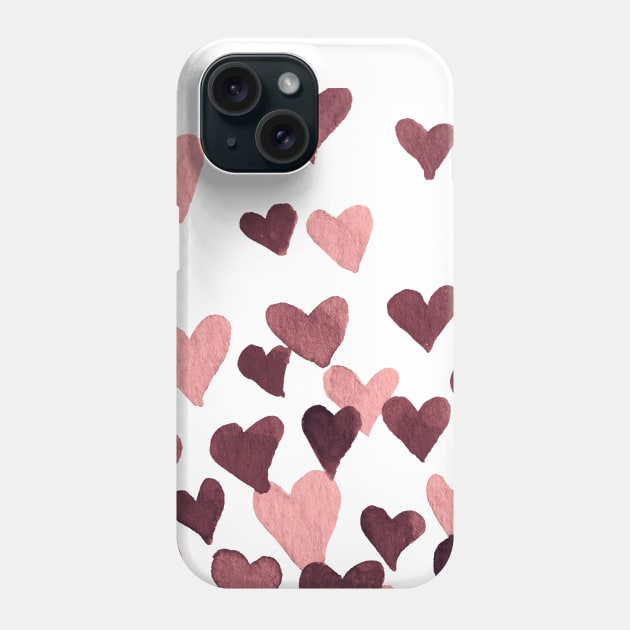 Valentine’s Day Watercolor Hearts – dark pink Phone Case by wackapacka