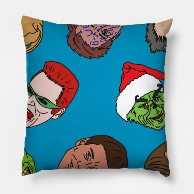 The Many Faces of Jim Carey Pillow by Owllee Designs