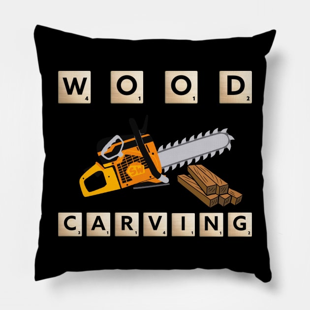 CHAINSAW CARVING. Pillow by MariooshArt