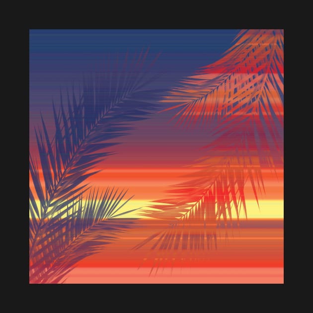 Tropical palm leaves on sunset background summer print by likapix