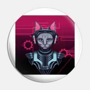 Cyborg Cyberpunk Cat DJ Lady Pin