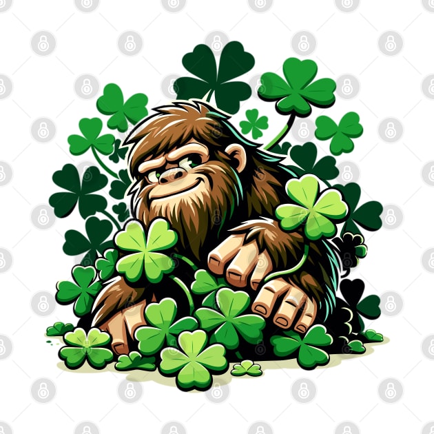 Bigfoot and Shamrocks: A Playful Mystery Meets Luck Design by WEARWORLD