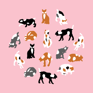 Pattern with cute cartoony cats on pink T-Shirt