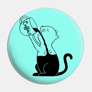 Cat full of coffee black Pin