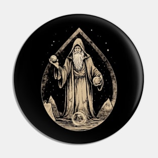 Retro Dark Wizard Vintage Fantasy illustration Pin