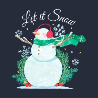 Christmas Edition "Let it Snow" with Snowman and Snowflakes T-Shirt